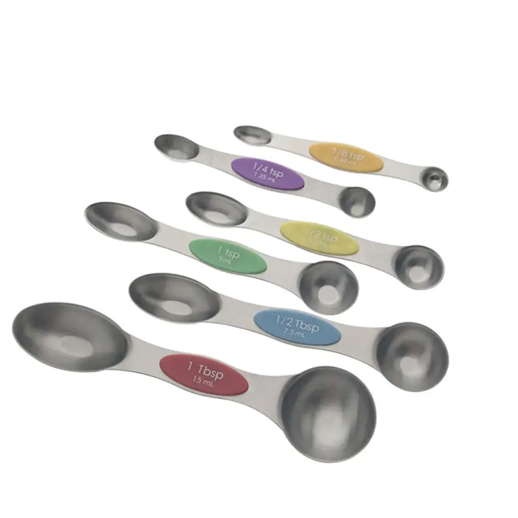 

6 Pcs Magnetic Measuring Spoon Stainless Steel Double Head Teaspoon Tablespoon Baking Tools Set Kitchen Home