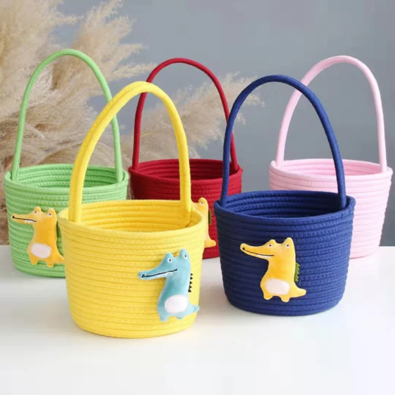 

Cartoon Sundries Dirty Clothes Basket Knitting Cute Cotton Rope Organizer Storage Basket for Kids Toys Desktop Storage Bucket