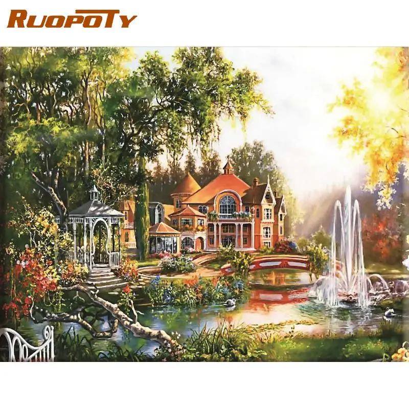 

RUOPOTY 60x75cm DIY Painting By Numbers With Frame House Scenery Handpainted Oil Painting Acrylic Paint On Canvas Gift