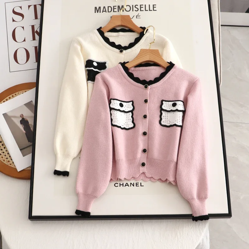 Осенне-зимнее женское повседневное однобортное трикотажное пальто с круглым