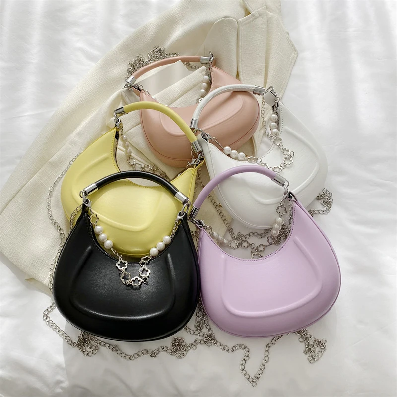 Half-Moon Small Pu Leather Armpit Bag With Short Handle 2023 Women Fashion Design Handbag Chain Lady Shoulder Crossbody Bag