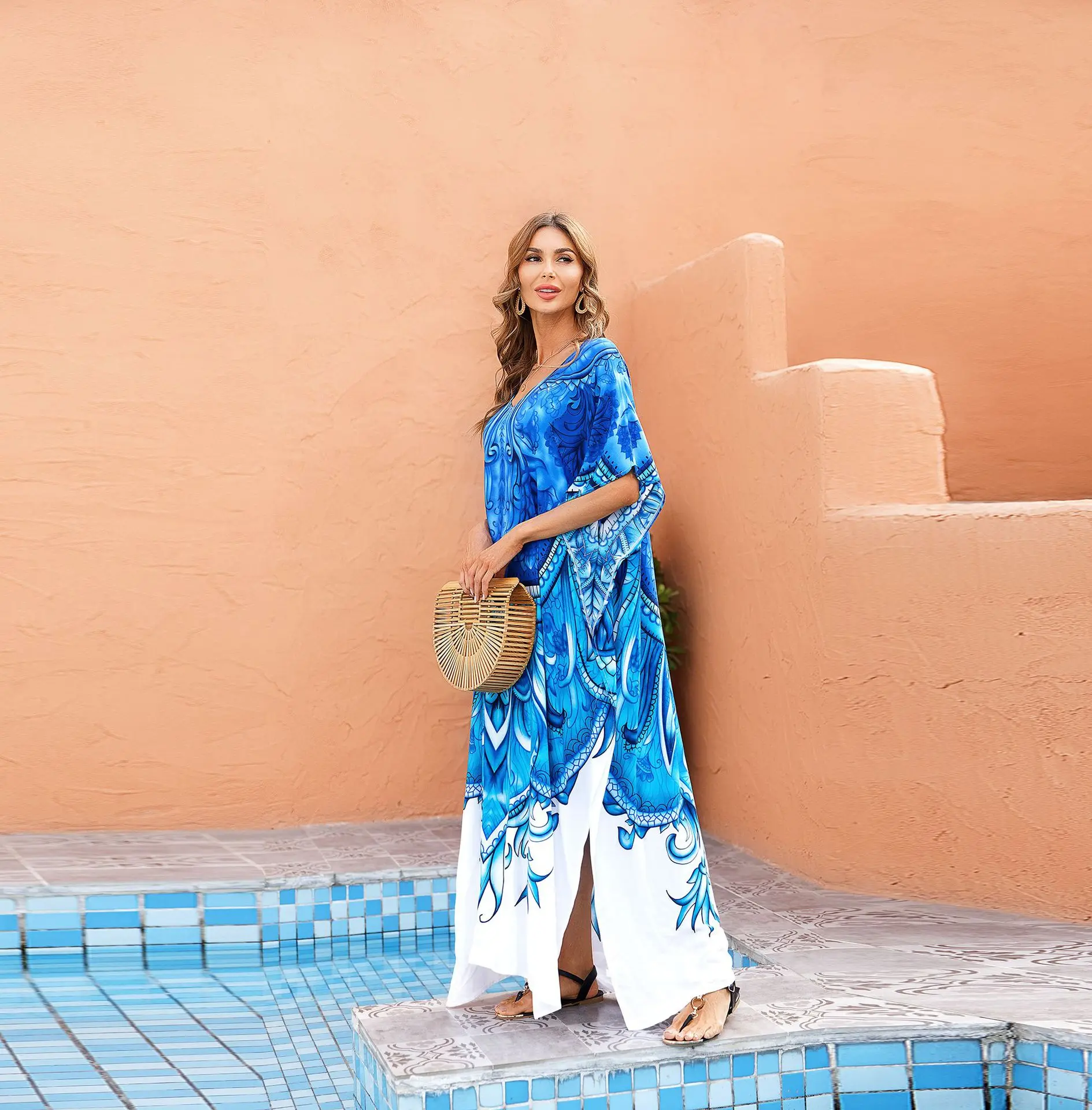 Женский Пляжный Максі-кафтан В Стиле Бохо Большой Размер Монокини С V-образным