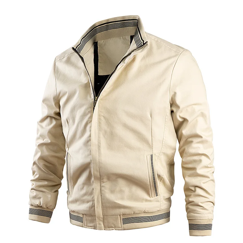 

EBAIHUI Solid Mens Jacket Spring and Autumn Smart Casual Men Clothing Baseball Coats Zipper Stand Collar khaki Jackets for Men