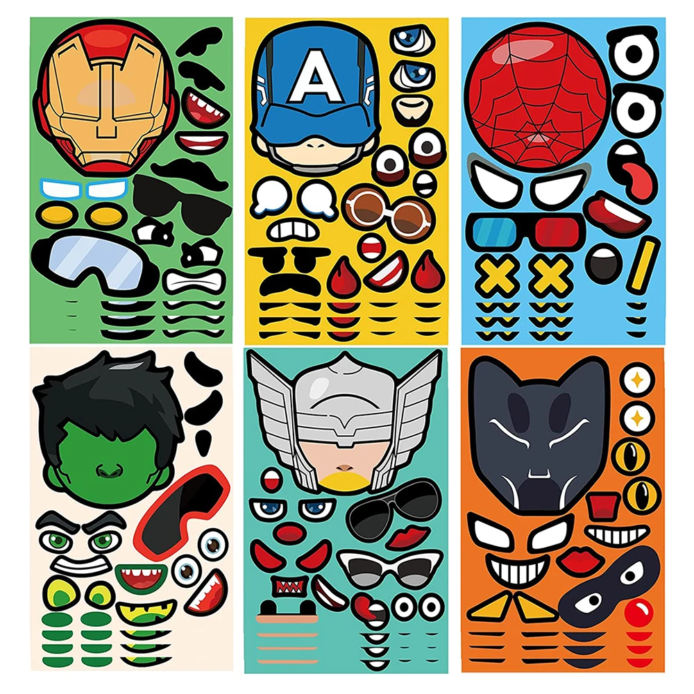 

6/12Sheets Disney Marvel Super Hero DIY Puzzle Stickers Make a Face Funny Cartoon Decals Assemble Jigsaw Children Boy Toy Gifts