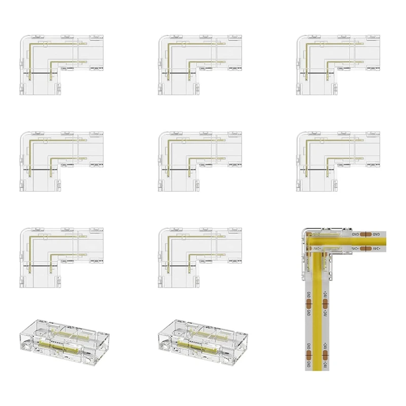 

8Mm COB Connector 8Pc L-Shaped/Corner Connector,2Pc Gapless Connectors For COB LED Strip Lights,NOT For 10Mm Tape Lights