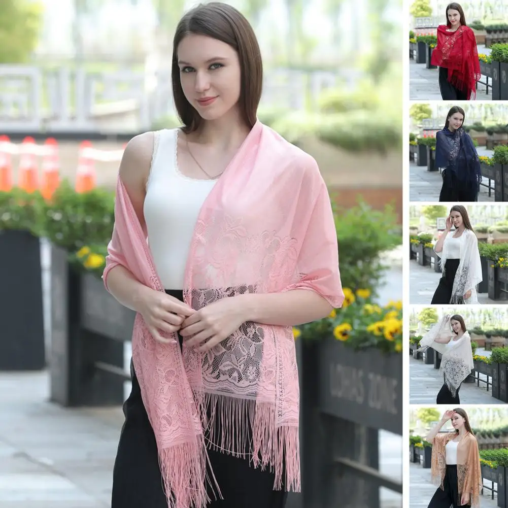 

Dress Shawl Crochet Flower Pattern Embroidery Lace Tassel Dinner Shawl Bridesmaid Cheongsam Dress Shawl Female Accessories