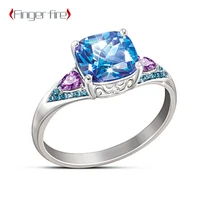 creative fashion silver plated square blue ring new engagement exquisite trendy banquet jewelry