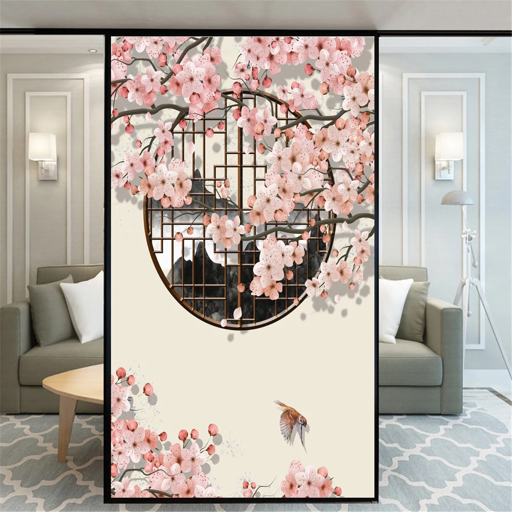 

Privacy Window Film Static Cling No Glue Decorative Flowers Birds Window Treatments Window Coverings Glass Sticker for Home 34