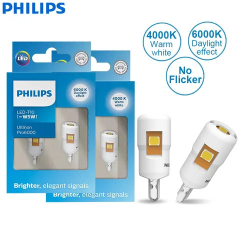 Philips Ultinon Pro6000 Amber LED W5W 501 (Twin) Car Bulbs