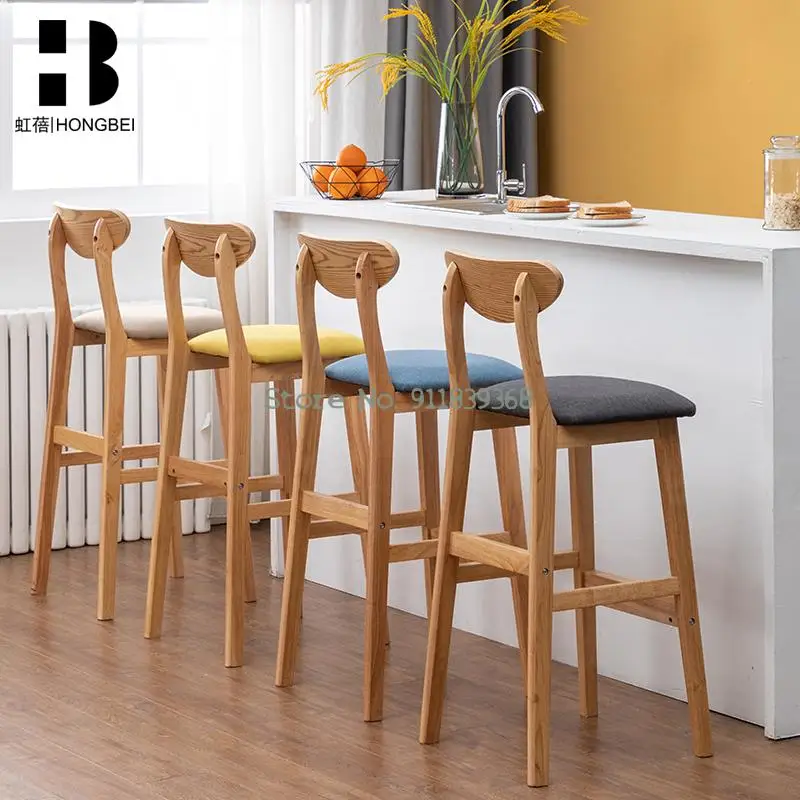 Барный стул из массива дерева современный простой на спинке барный для магазина