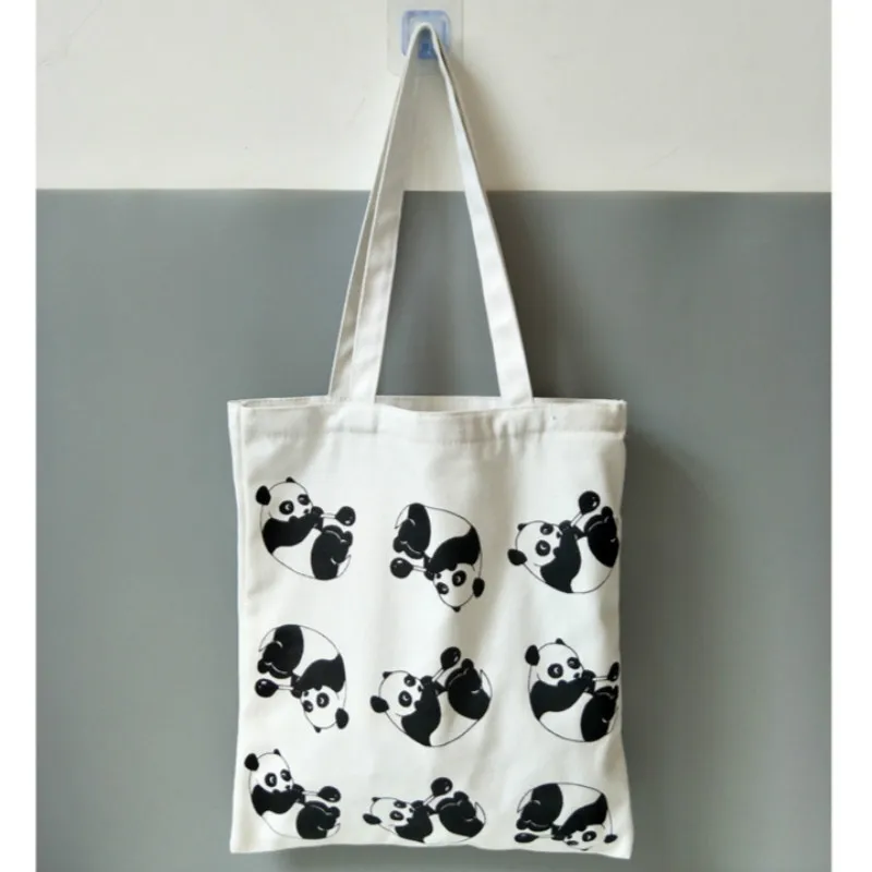 

Panda Animal Pattern Canvas Shopping Bag Large Capacity Women Shoulder Bags Portable Handbag Eco Reusable Tote Bag Travel Bag