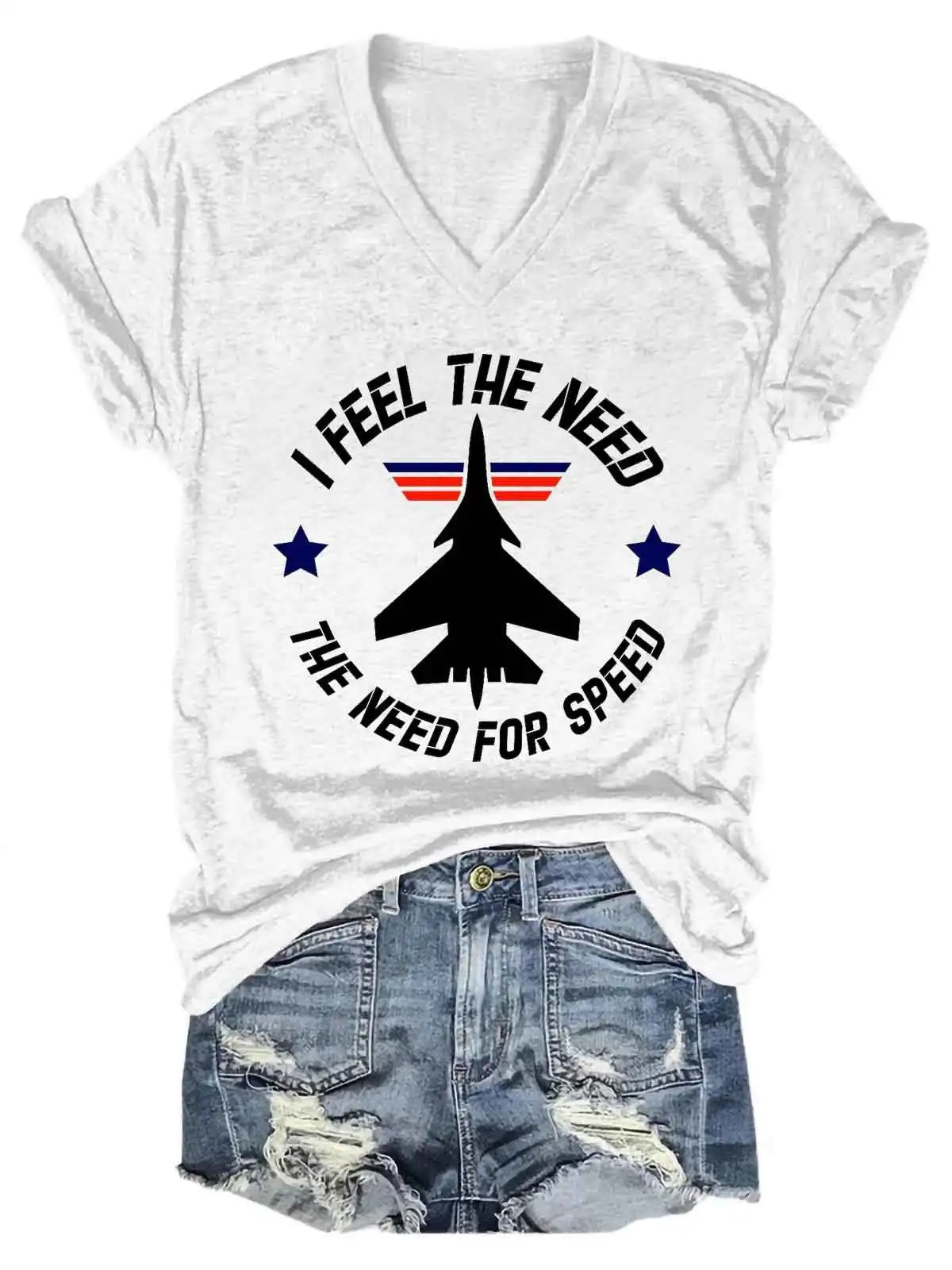 Women's I Feel The Need The Need For Speed Top Gun V-Neck T-Shirt