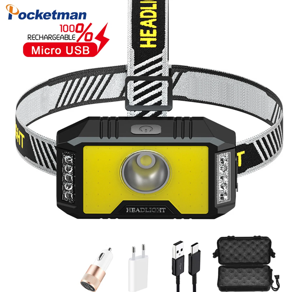 

Multi-functional XPG+COB+LED Headlamp 5 Modes USB Charging Waterproof Headlight Powerful Outdoor Camping with build-in Battery