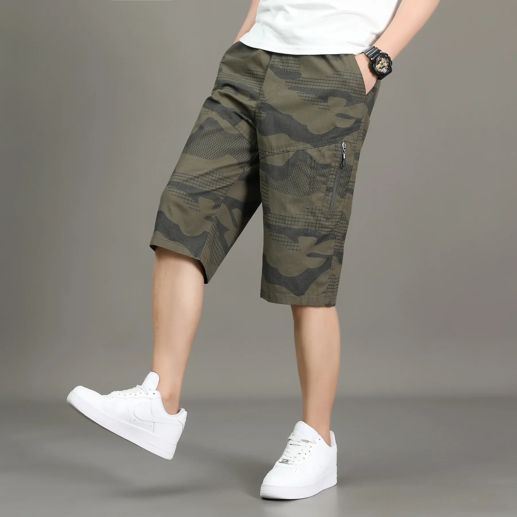 Повседневные мужские шорты свободного кроя летние камуфляжные легкие пляжные из