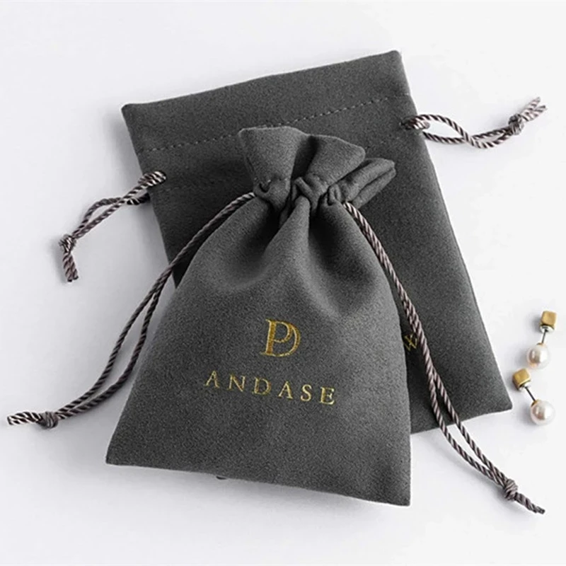 100 custom jewelry packaging bags pouches custom deboss logo print drawstring bagsfavor bags velvet bag earring package pouch