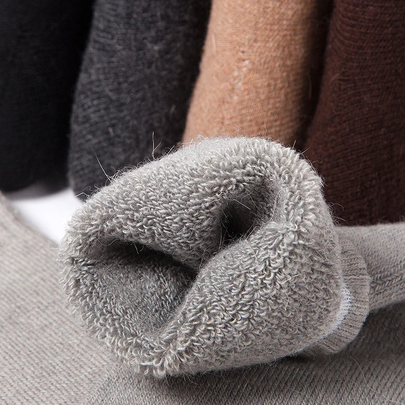 5pairs Ultra-thick Wool Socks Men Pure Color Korean Style Men's Wool Socks Warm Winter Men's Simple Solid Cotton Socks Male
