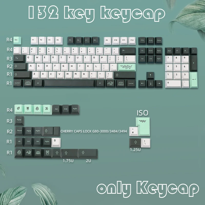 

Ботанические колпачки для клавиш Cherry Profile Dye Sub PBT, колпачки для клавиш GMK Cherry MX Switch 61/64/68/87/96/980/104/108, механическая клавиатура