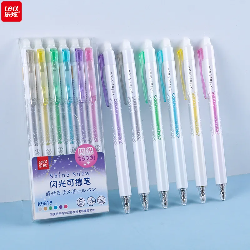 Ручка со вспышкой 0,7 мм, 6 цветов, стираемая блестящая ручка с наконечником 0,5 мм, шариковые ручки с цилиндрической головкой мм, ручка с нажимным стержнем