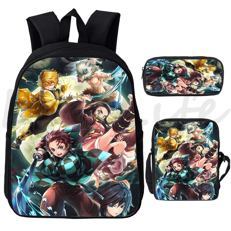 

3pcs Set Anime Kimetsuno Yaiba Schoolbag 3D Print Bookbag Boys Girls School Bags Demon Slayer Backpack Student Cartoon Mochila