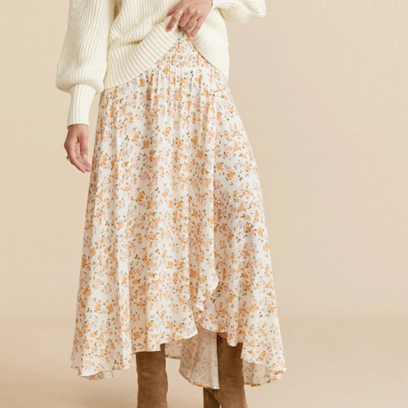 

Fashion Floral Women's Irregular Slit French Senior Sense Everything Match Elegant Half Skirt Summer New Products