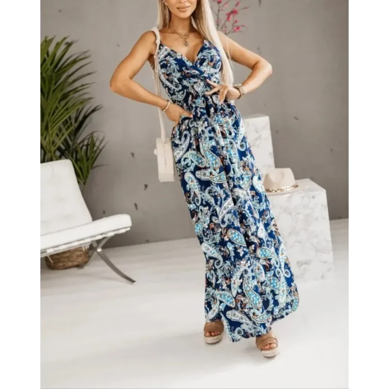 Летнее женское Повседневное платье без рукавов с цветочным принтом в морском