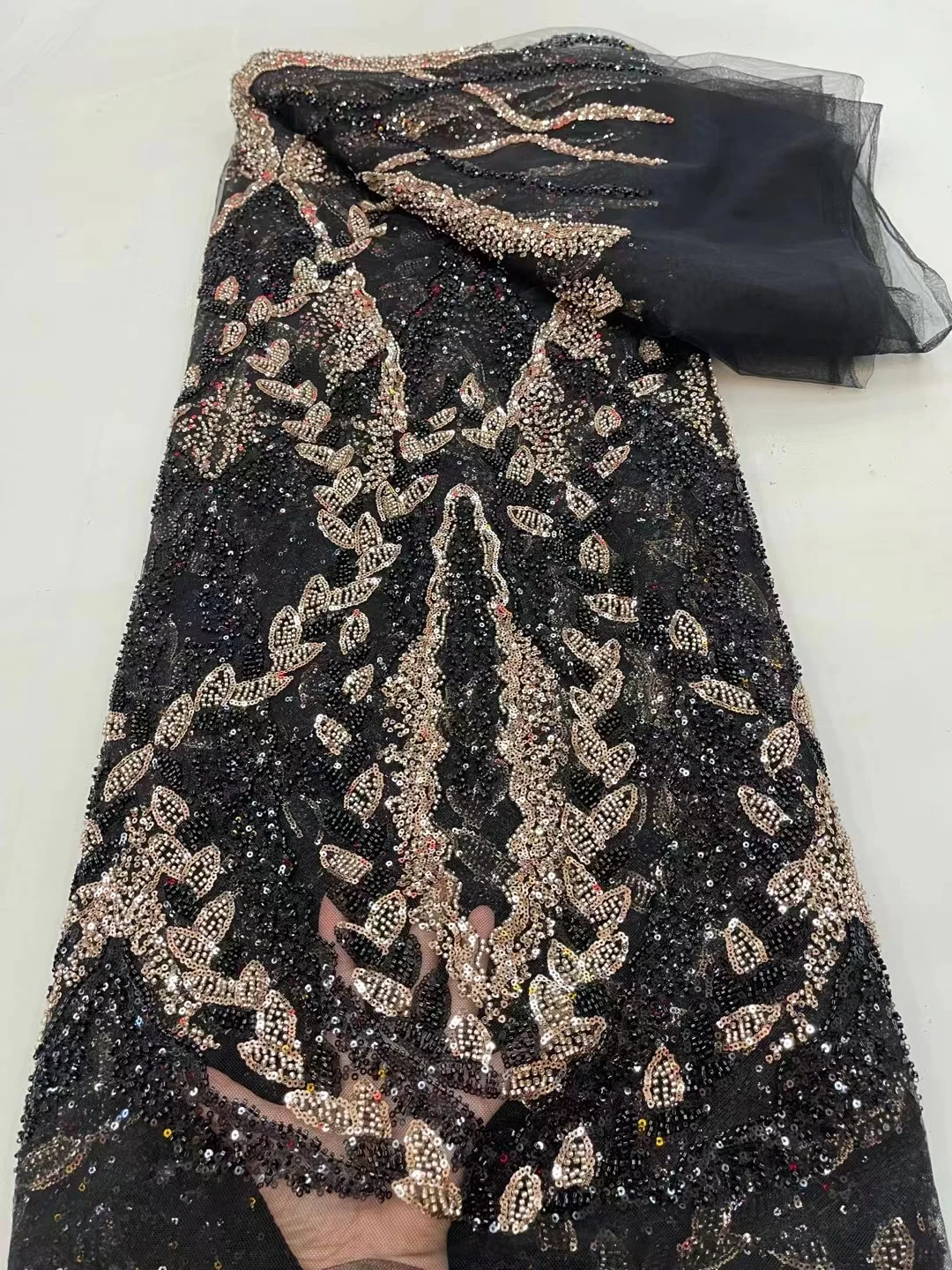 

High Quality African Handmade Beaded Lace Fabirc 2023 Sewing Embroidery Nigreian Lace Fabric Women Wedding Dress RF-400