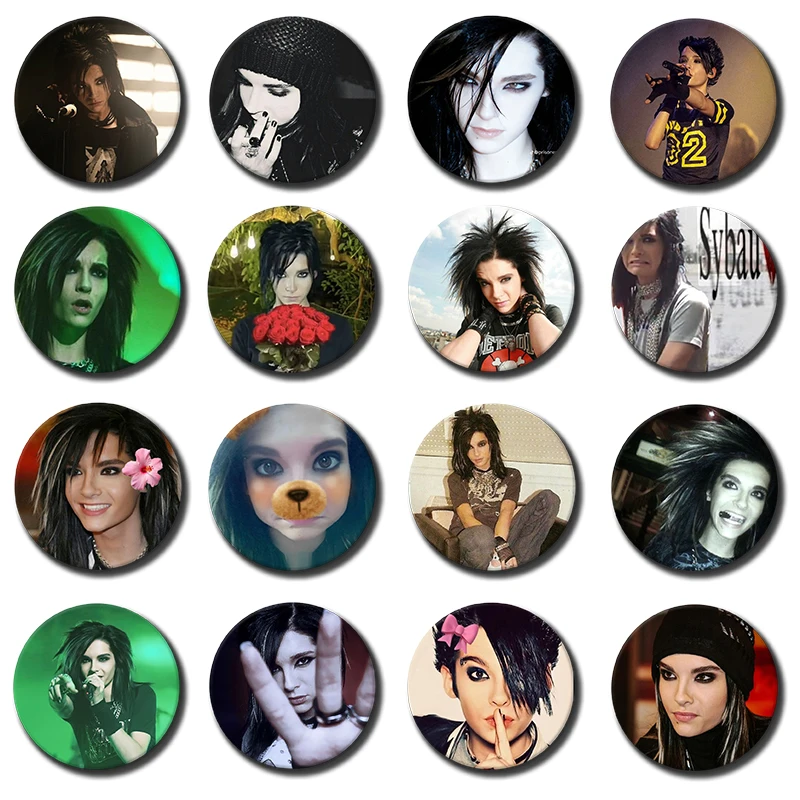 Фото 58 мм Красивые круглые значки-броши с изображением певца и рок-группы T-Tokio Hotel Билла Каулитца, коллекционный аксессуар для фанатов, подарок №1