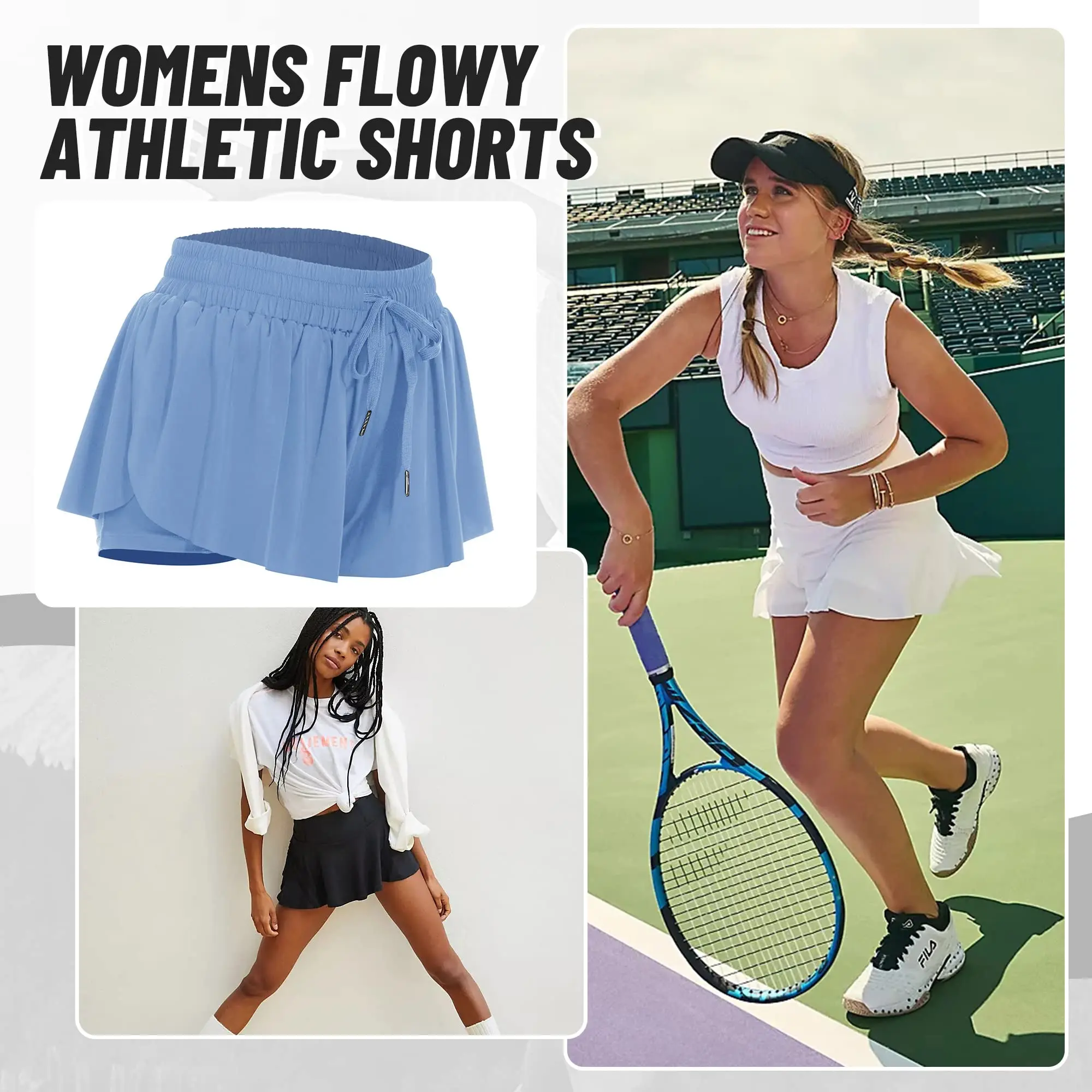 CAMPSNAIL-Flowy Athletic Shorts for Women- 2 in 1 Butterfly for Gym, Workout, Yoga, Casual Tennis Skirts Cute Clothes Summer