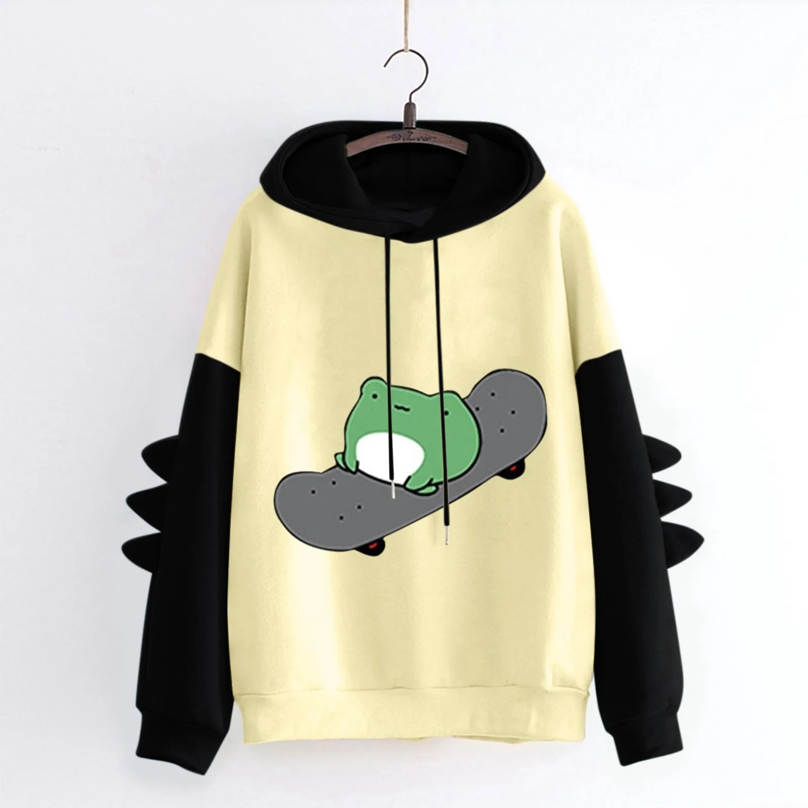 

Ladies Fashion Hooded Long Sleeve Stitching Dinosaur Taste Printed Fleece Cotton Sweatshirt for Women Long S Fall Sweaters Women