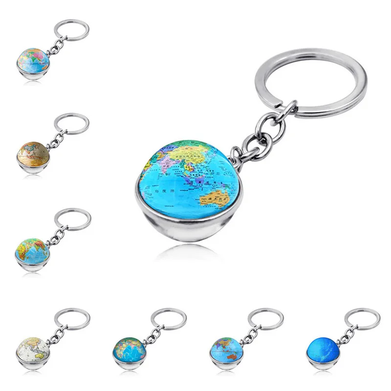 

1pc Map Globe Double-sided Glass Ball Time Keychain Keychain Pendant Cabochon Keychain Jewelry Gift For Friendship