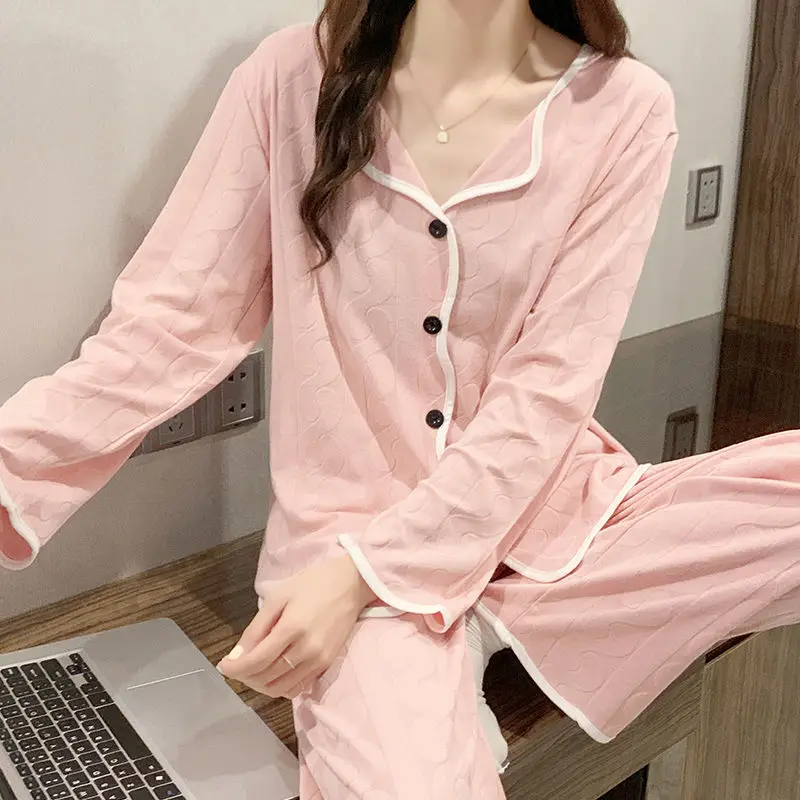 QWEEK Japanese Sweets Room Wear Women's Pajamas Cute Clothes Sleepwear Bear Print Homewear Long Sleeve Cardigan Pyjamas