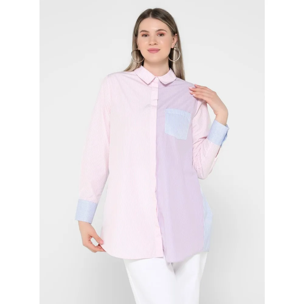 

Large Size Striped Tunic-Powder Pink Lilac Blue-Dorlie