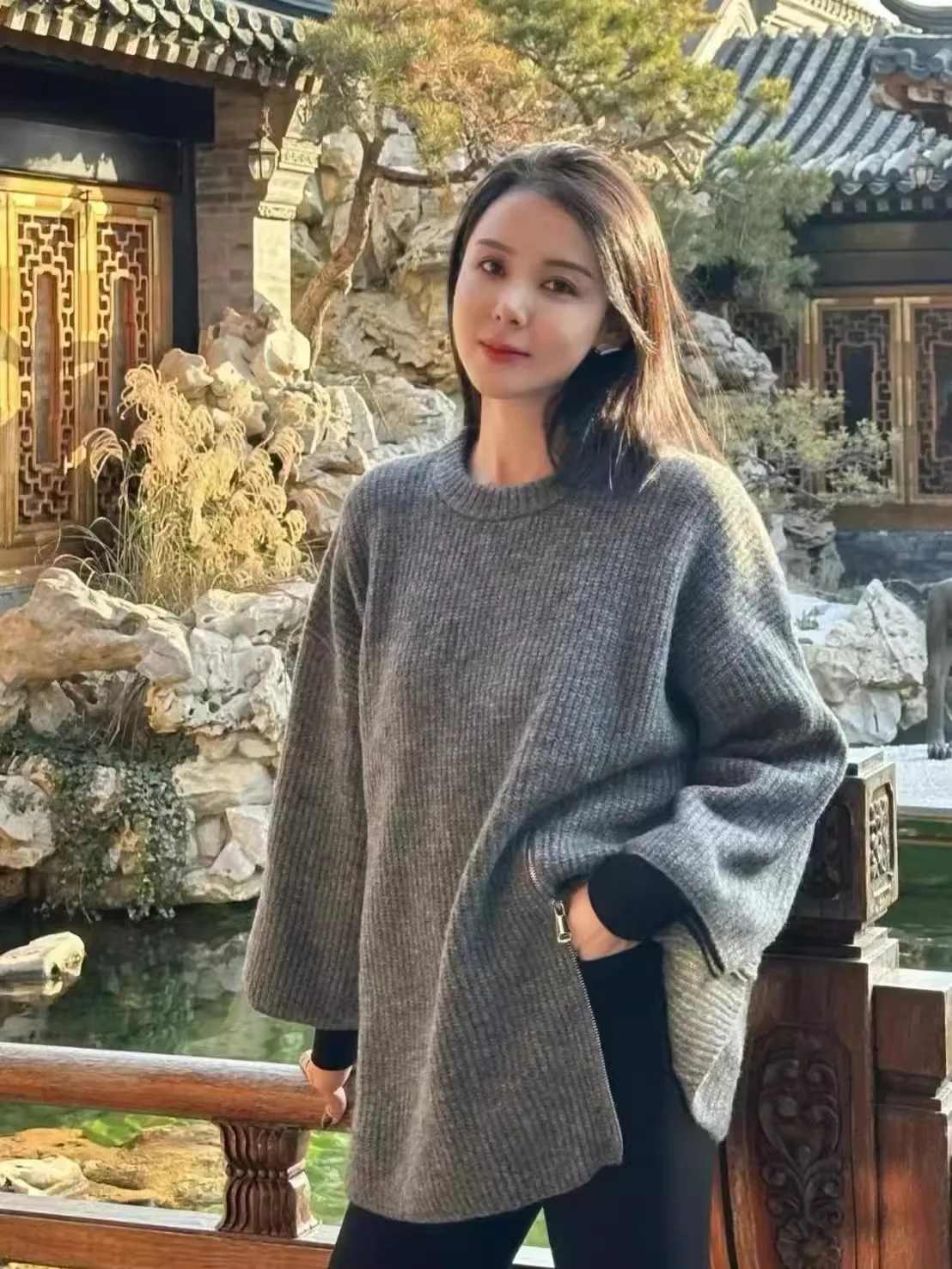 Осень/зима 2023 новый 100% кашемировый трикотаж с круглым вырезом женский свободный