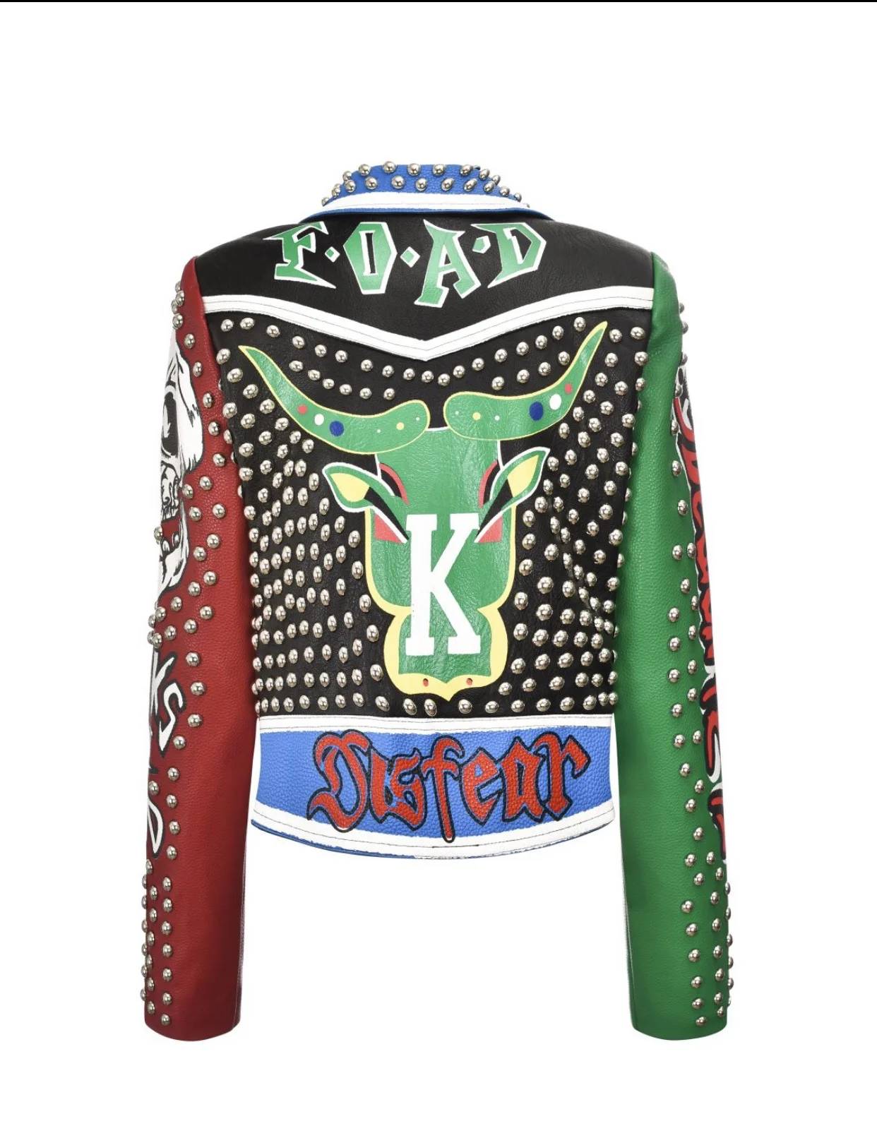 Ladies spring and autumn new hot-selling street fashion letter graffiti hit color rivet punk leather jacket women's jacket