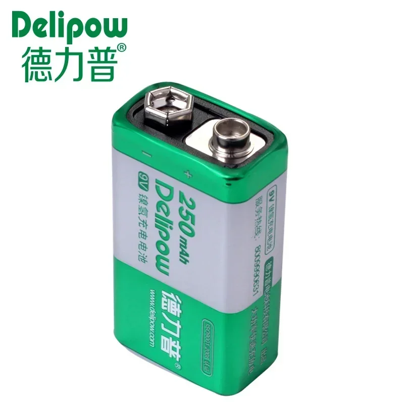 Фото Новая батарея Delipow, 9 В, оригинальная аккумуляторная батарея большой емкости, 9 девятивольтовых аккумуляторов, 250 мА, 9 В, литий-ионная аккумуляторная батарея 9 В №2