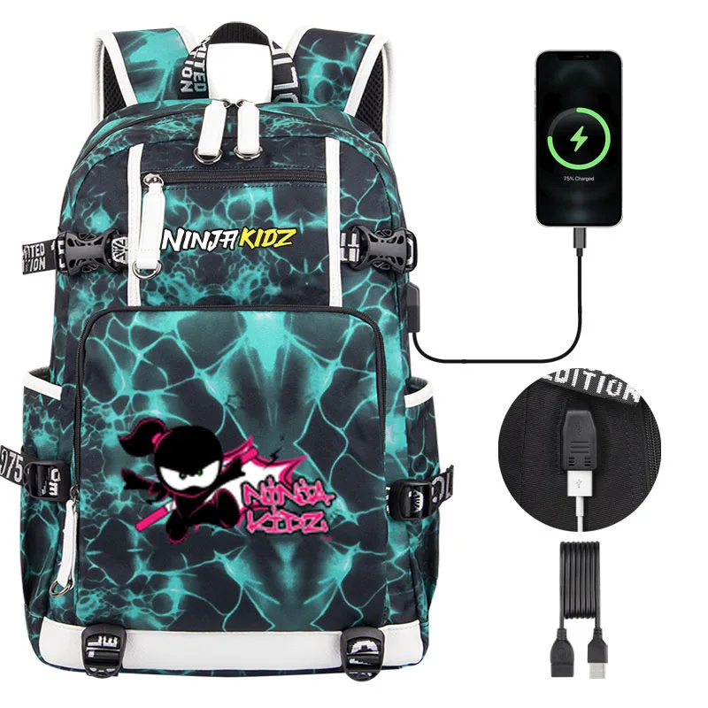 Ninja Kidz Cartoon Children Backpack USB Boy Girl Book School Bag elementary school Kids Students Schoolbag Canvas Backpack