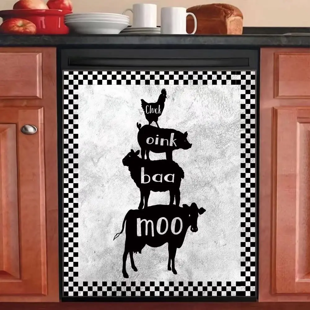 

Farm Animals Decorate Kitchen Dishwasher Magentic Cover, Cow, Sheep, Pig and Chicken Self Adhesive Magnet Refrigerator Door Deca