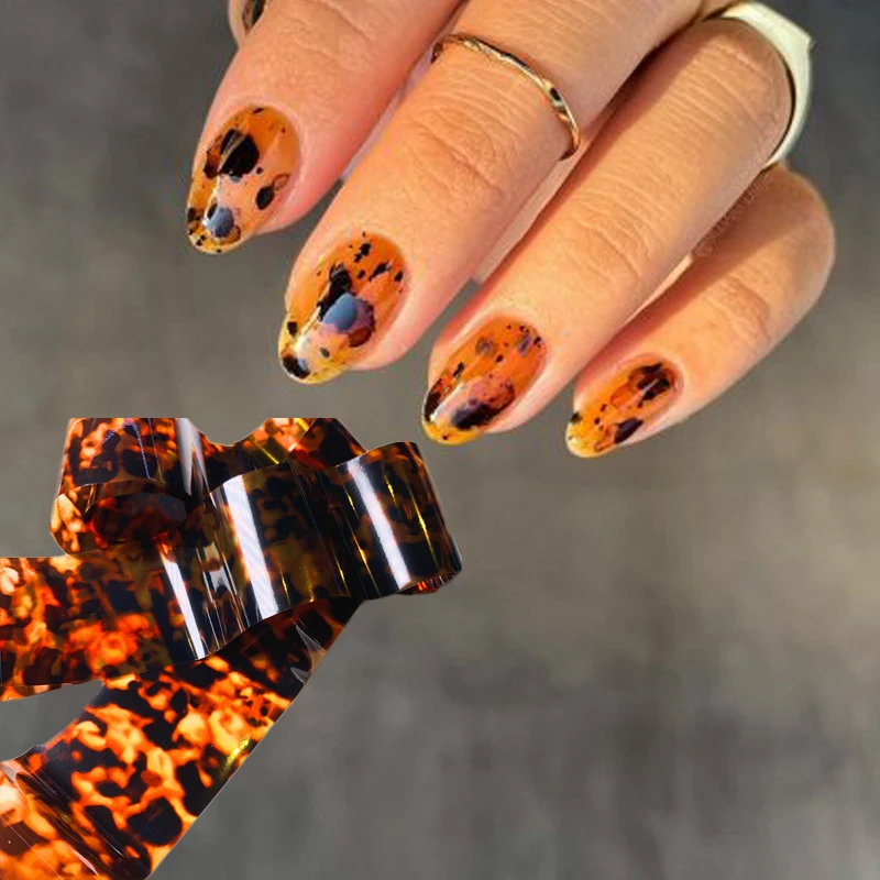 1roll 100CM*4CM Tortoise Shell Amber Design Translucent Transfer Foil Film Wraps Starry Sky Paper Nail Art Manicure DIY Decor