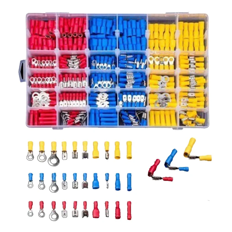 

720Pcs Wire Connectors Insulated Electrical Wire Terminals Wire Crimp Connector Ring Spade Butt Connector Waterproof Kit