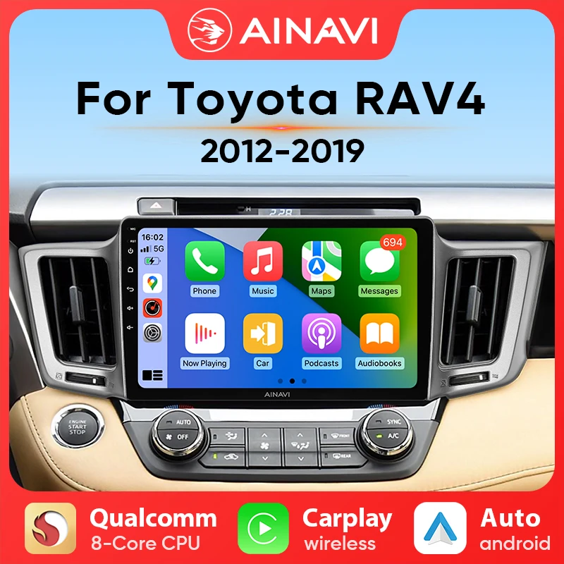 Ainavi Car radio For Toyota RAV4 RAV 4 xa40 2012-2019 Carplay Android auto Qualcomm Car stereo Multimedia player DSP 48EQ 2 din