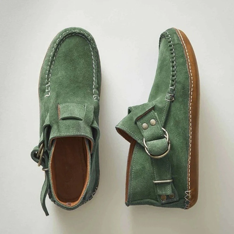 

Women's Comfy Leather Solid color Flats Autumn Buckle Strap Shoes For Casual Travel Breathable 43