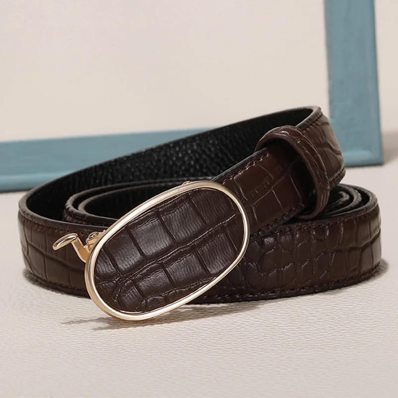 

Belt for Women Cowskin Genuine Leather Casual Fashion Jeans Women Belt Luxury Designer Brand Automatic Buckle Solid Strap LB2304