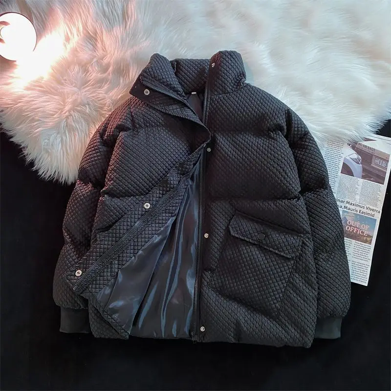 2022 Winter New Commute Women's Short Rhombus Cotton-Padded Coats Korean Style Loose Thick Stand Collar Bread Coat Winter Jacket