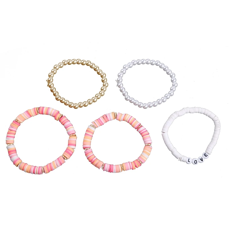 

Bohemian Ethnic Hamdmade Multicolor Bracelet Sets Letters Pearl Beads Bracelet