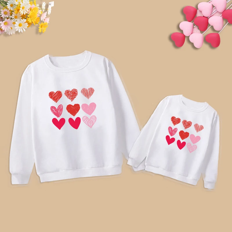 

Mom Daughter Matching Clothes Mother Kids Set Mommy Baby Girl Sweatshirt Heart Jersey Women Long Sleeve Shirt Autumn Jumper Tops