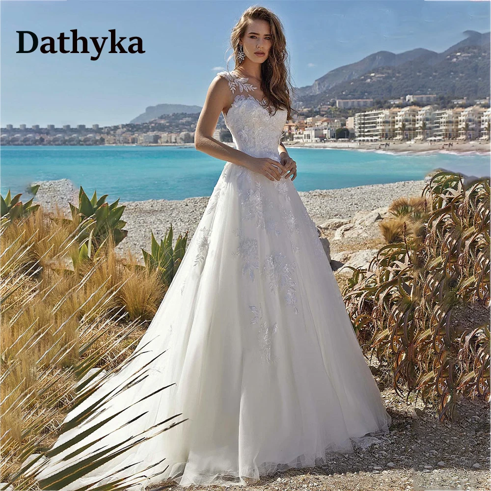 

Dathyka Modern Lace V-Neck Wedding Dress For Mariages Illsuion Back Button Fitted Vestidos De Novia Brautmode Dropping Shipping