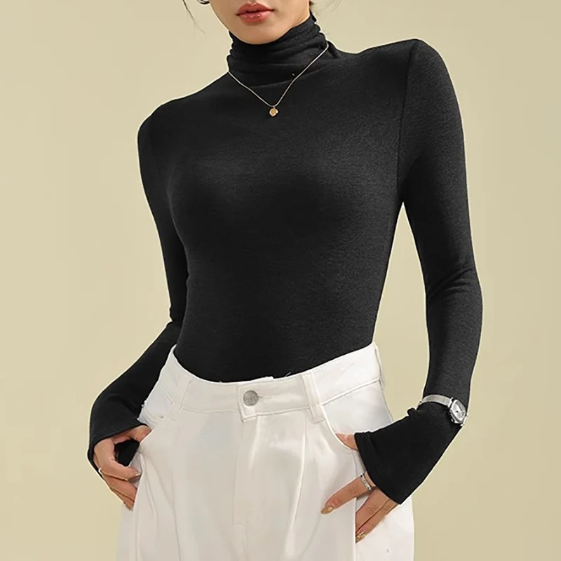 

Basic T Shirt Women Turtleneck Thick Velvet Long Sleeve Top Korean Clothes Tee Shirt Femme Autumn Winter Warm T-Shirts Camisetas