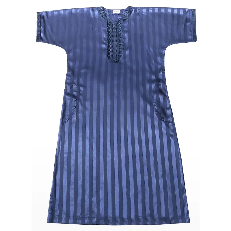 Muslim Fashion Ramadan Eid Middle East Men's Striped Long Sleeve Embroidery Robe Pakistan Arabic Ropa Hombre Islamic Clothing