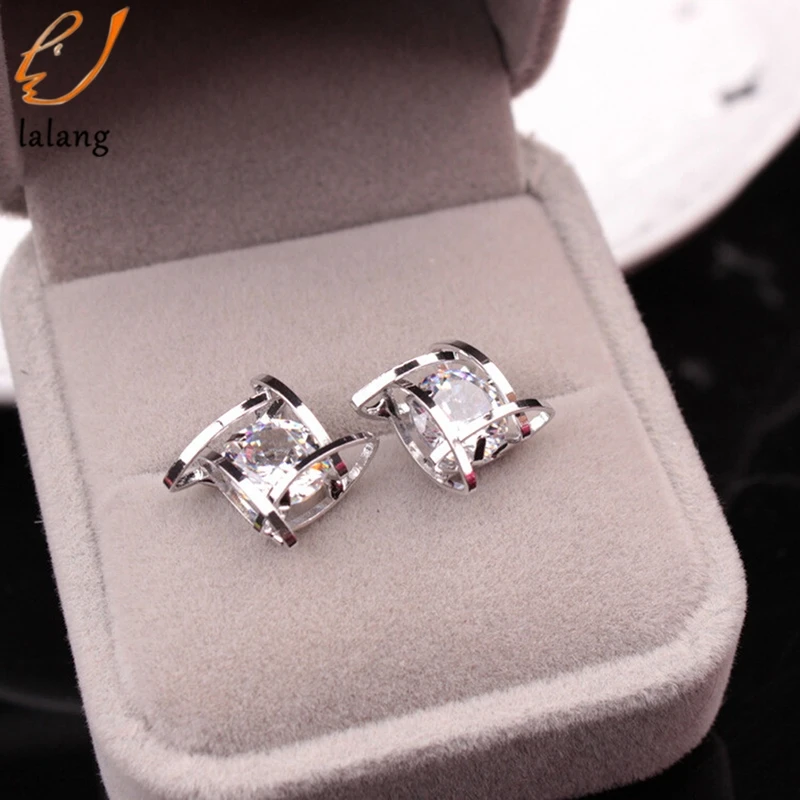 

New Women Geometric Hollow Out Stud Earrings Zircon Square Stud Earrings For Women Brincos Fashion Jewelry