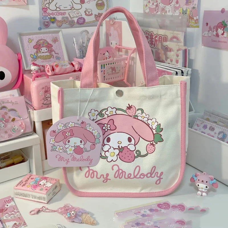 

Sanrio, рюкзак Hello Kitty My Melody, женская сумка на одно плечо, сумка для обеда, сумка-тоут, Холщовая Сумка, кавайная вместительная сумка для хранения